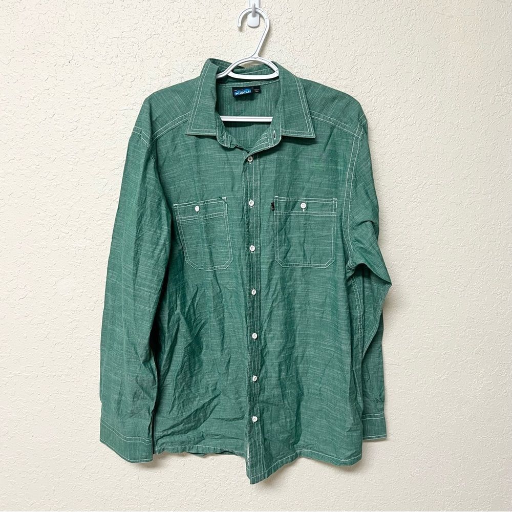 Kavu Shirt Mens 100% Cotton Long Sleeve Button Up Green Size XL